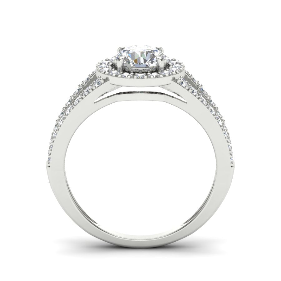 1.30 TW Round Cut Lab Grown Diamond Ring Halo Setting With Split shank engagement Ring Bridal Wedding Ring PR085