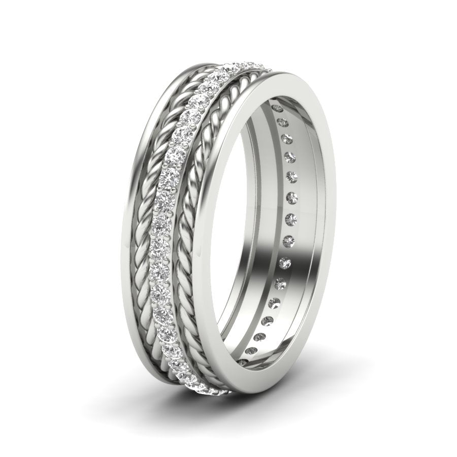 0.44 TW Round Cut Lab Grown Diamond Band Engagement Band Double Rope Design Band Men's Eternity Wedding Band PR094