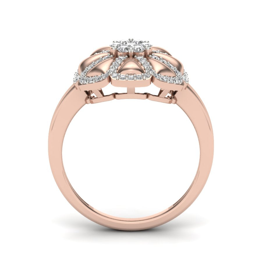 0.40 TW Cocktail Style Round Cut Lab Grown Diamond Ring Gold Floral Engagement Ring Prong Set Ring Flo Domed Wedding Ring PR137