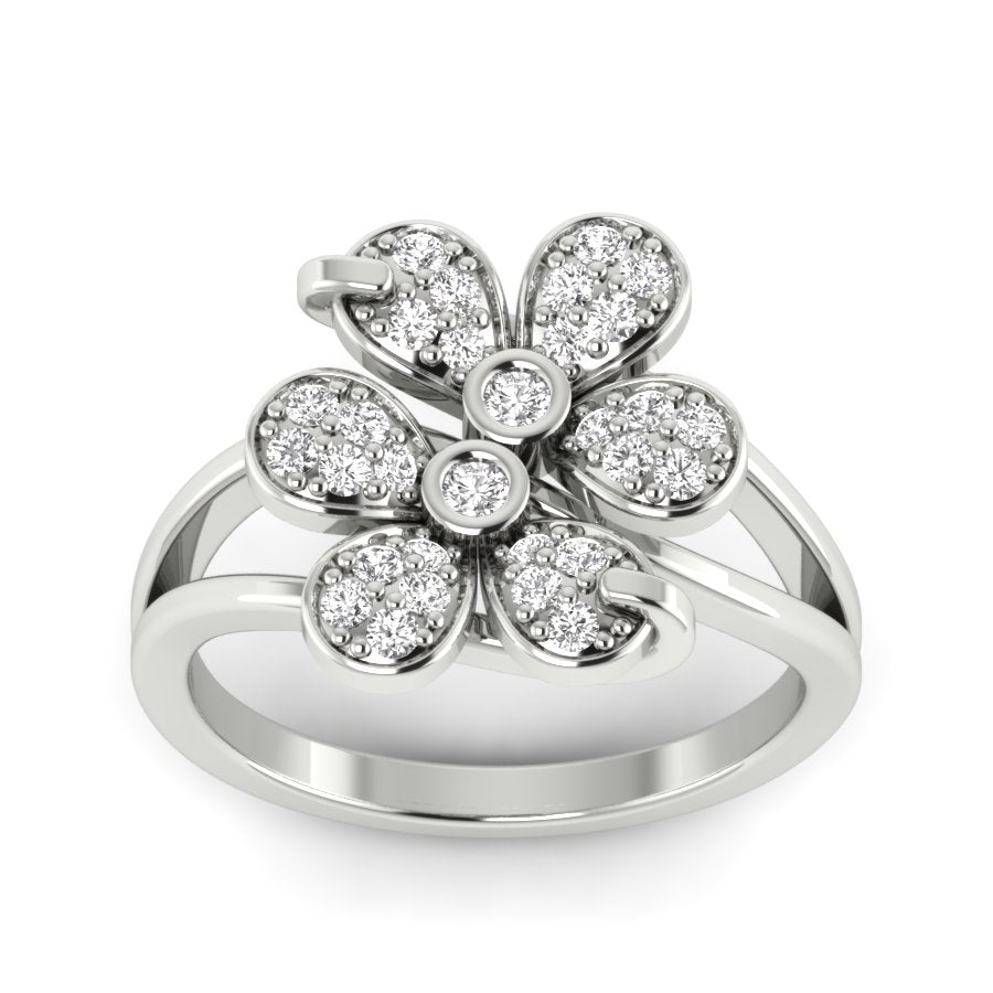 0.40 TW Round Cut Lab Grown Diamond Ring Unique Flower Engagement Ring Pave & Bezel Setting Ring Wedding Ring PR157