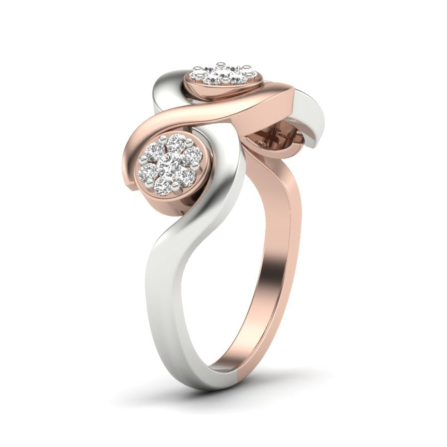 0.27 TW Flower Ring With Crossover Ring Round Cut Lab Grown Diamond Two Tone Gold Engagement Ring Wedding Ring PR211