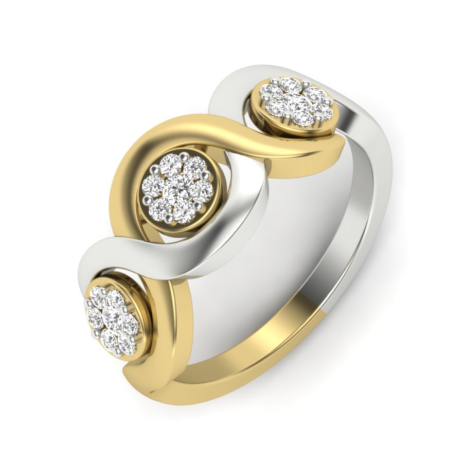 0.27 TW Flower Ring With Crossover Ring Round Cut Lab Grown Diamond Two Tone Gold Engagement Ring Wedding Ring PR211