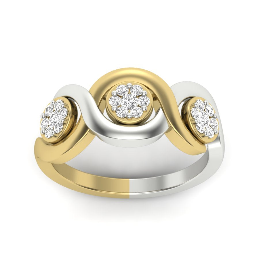 0.27 TW Flower Ring With Crossover Ring Round Cut Lab Grown Diamond Two Tone Gold Engagement Ring Wedding Ring PR211