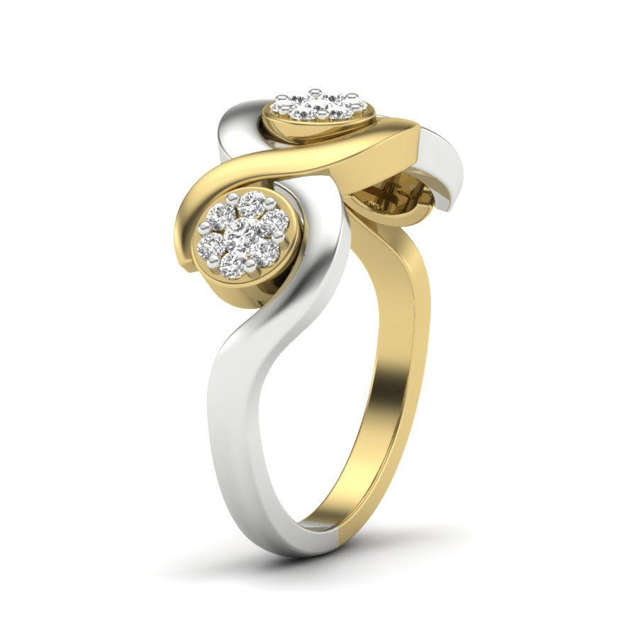 0.27 TW Flower Ring With Crossover Ring Round Cut Lab Grown Diamond Two Tone Gold Engagement Ring Wedding Ring PR211