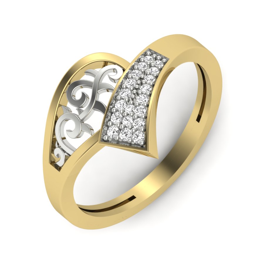 0.08 TW Unique wedding engagement ring Round Cut Lab Grown Diamond Ring Prong/ Pave setting With 2 Tone Gold Ring PR220