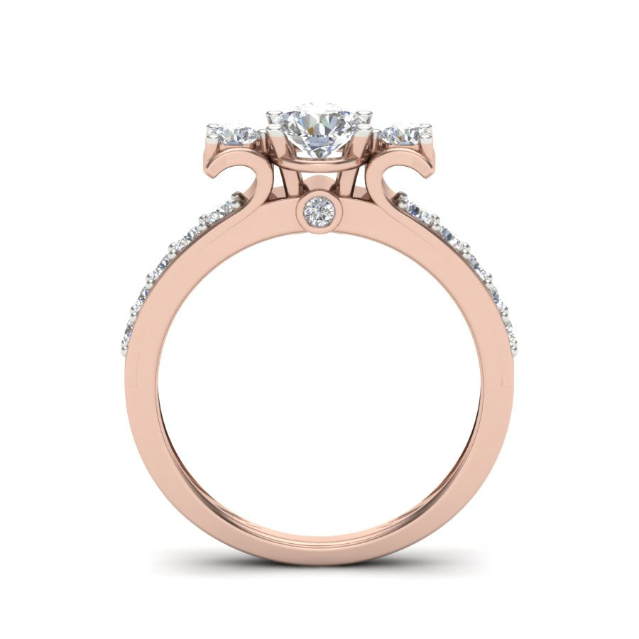 0.93 TW Three Stone Unique Ring Prong Set Ring Round Cut Lab Grown Diamond Ring Wedding ring Bridal Ring Engagement ring PR250