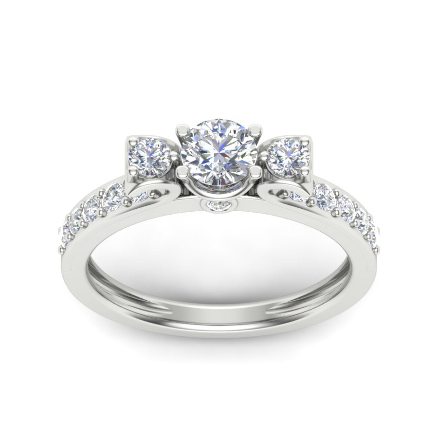 0.93 TW Three Stone Unique Ring Prong Set Ring Round Cut Lab Grown Diamond Ring Wedding ring Bridal Ring Engagement ring PR250