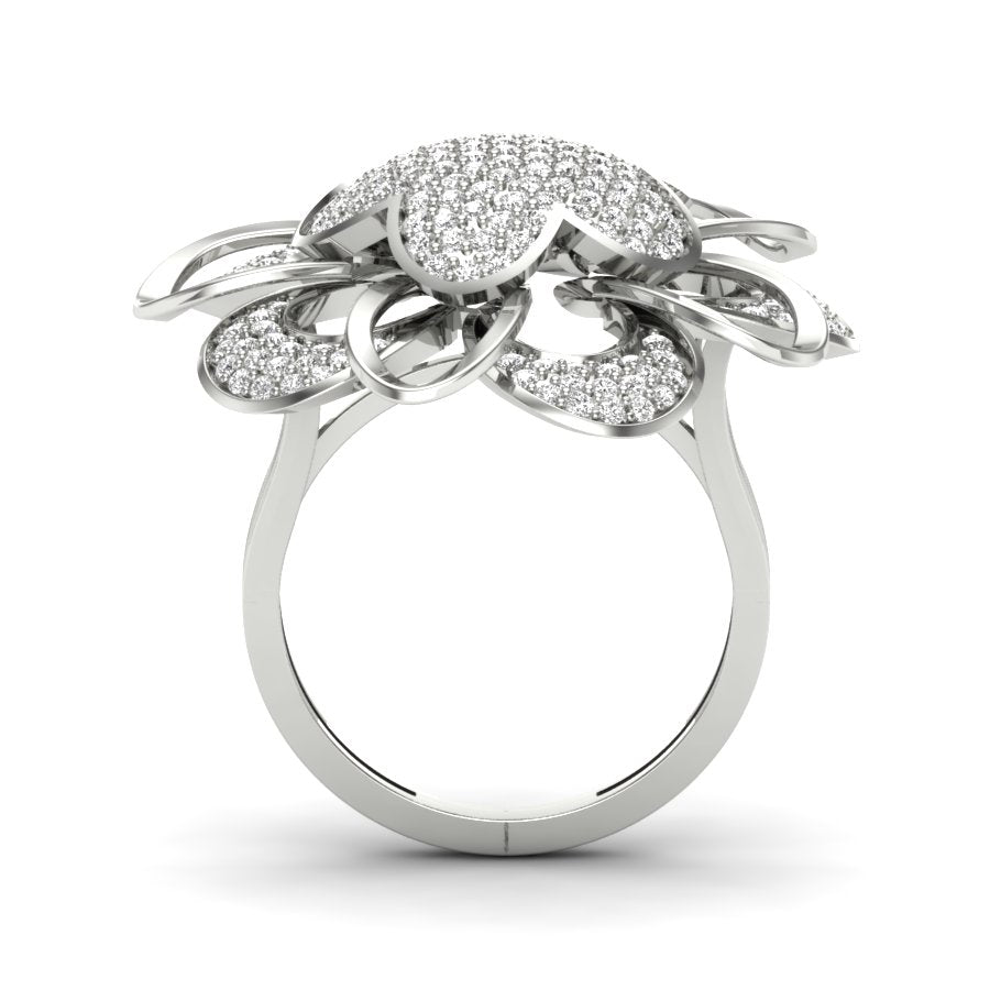 1.02 TW Flower Round Cut Lab Grown Diamond Ring Pave Set Engagement Ring Cocktail Style Wedding Ring PR260