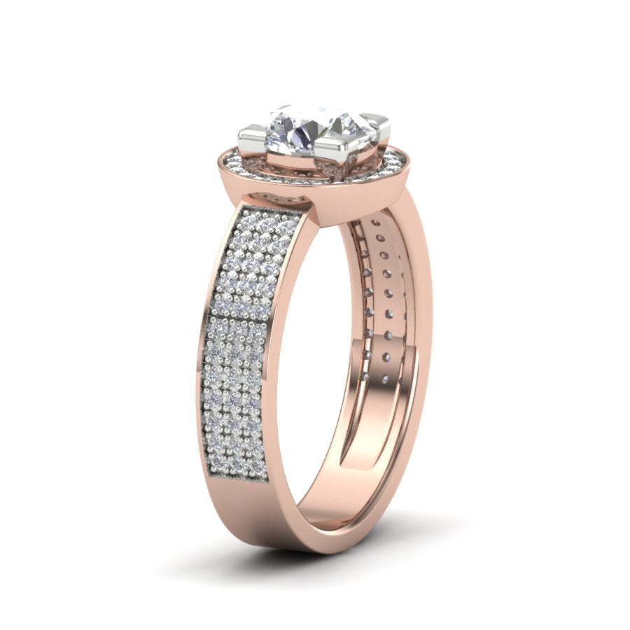 1.33 TW Unique Ring With Triangle Prong And Pave Set Ring Round Cut Lab Grown Diamond Ring Wedding ring Bridal Ring Engagement ring PR294