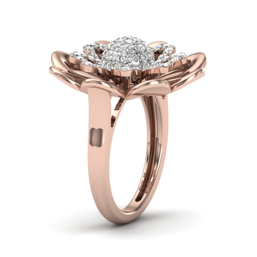 0.65 TW Gold Floral Round Cut Lab Grown Diamond Ring Prong Setting Engagement Ring Cocktail Style Wedding Ring PR310