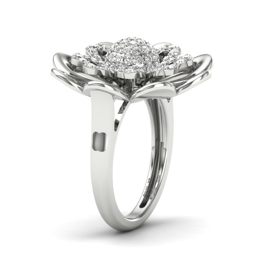 0.65 TW Gold Floral Round Cut Lab Grown Diamond Ring Prong Setting Engagement Ring Cocktail Style Wedding Ring PR310