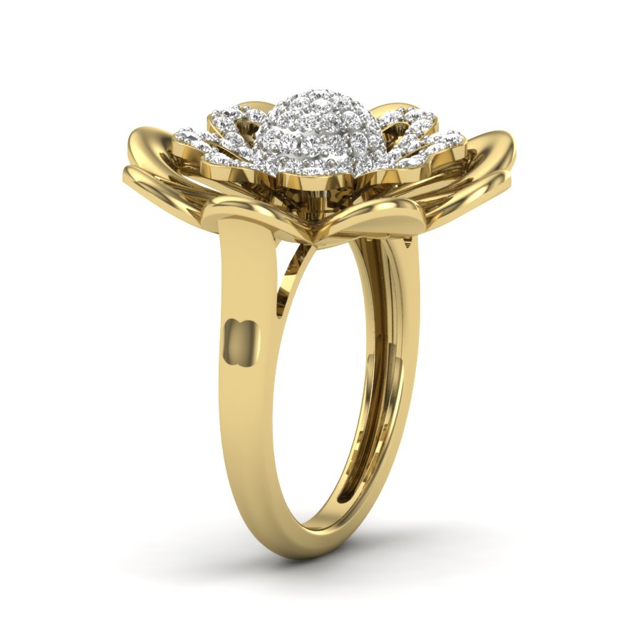 0.65 TW Gold Floral Round Cut Lab Grown Diamond Ring Prong Setting Engagement Ring Cocktail Style Wedding Ring PR310