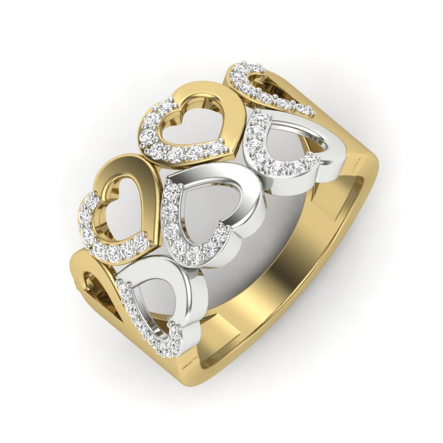 0.32 TW Cute Heart Ring With Round Cut Lab Grown Diamond Two Tone Gold Engagement Ring Wedding Ring PR323