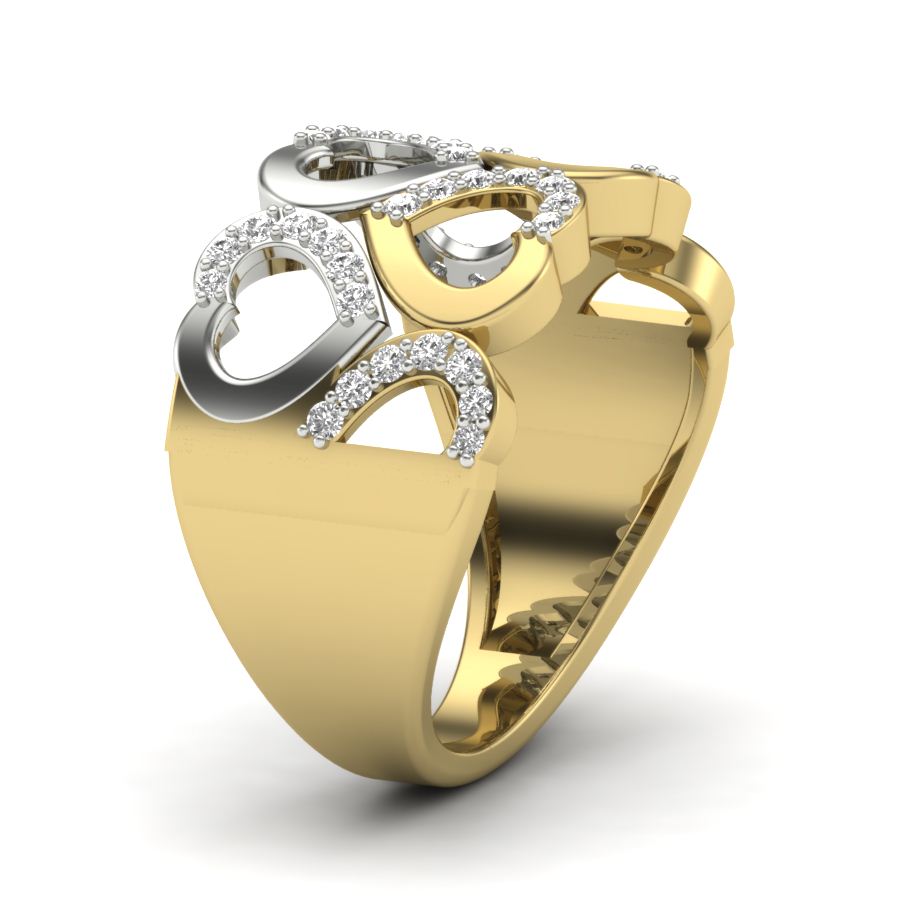 0.32 TW Cute Heart Ring With Round Cut Lab Grown Diamond Two Tone Gold Engagement Ring Wedding Ring PR323