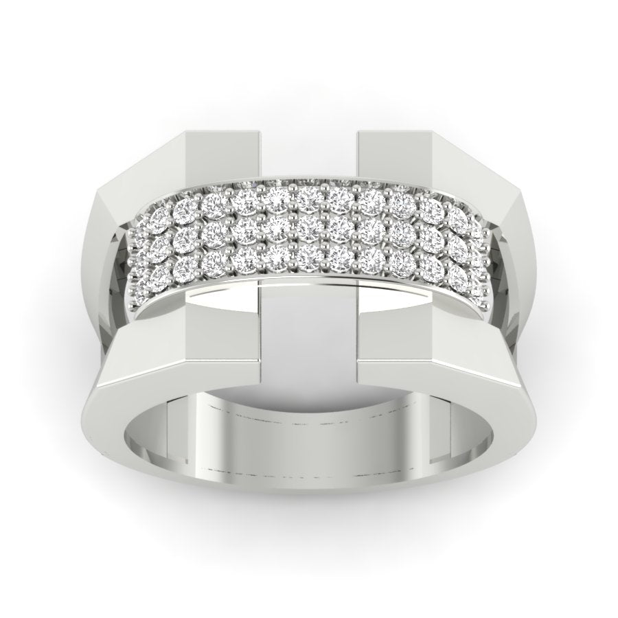 Unique Design Ring 0.42 TW Round Cut Lab Grown Diamond Prong Set Engagement Band Men's Wedding Band PR404