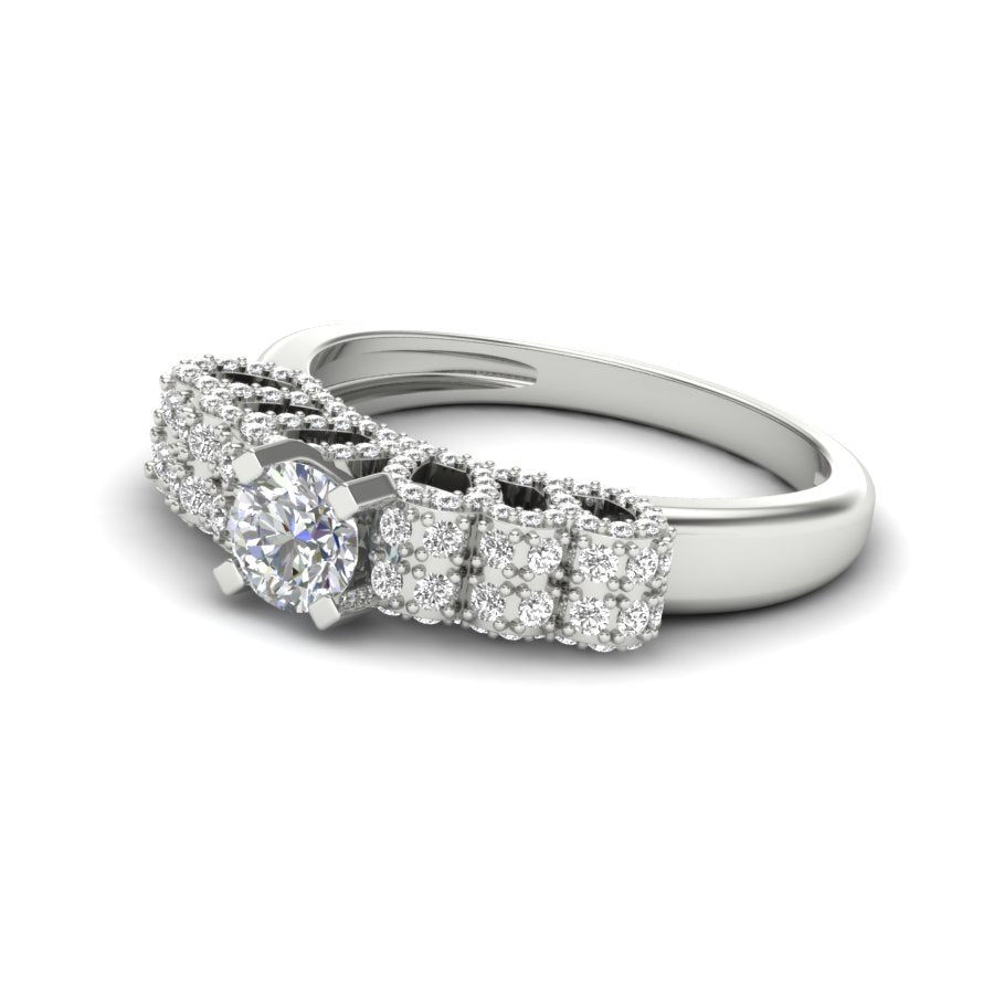 1.03 TW Unique wedding engagement ring Round Cut Lab Grown Diamond Ring Square Prong setting With Multi Tone Gold Ring PR421