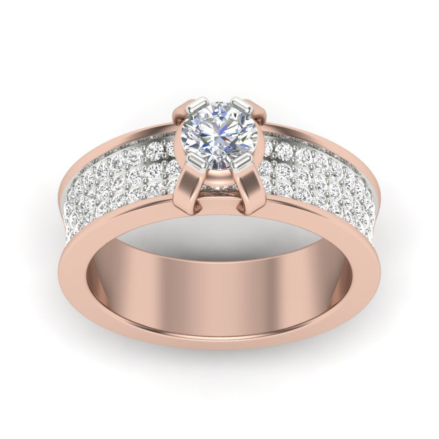 1.04 TW Unique wedding engagement ring Round Cut Lab Grown Diamond Ring Square Prong setting With Multi Tone Gold Ring PR426