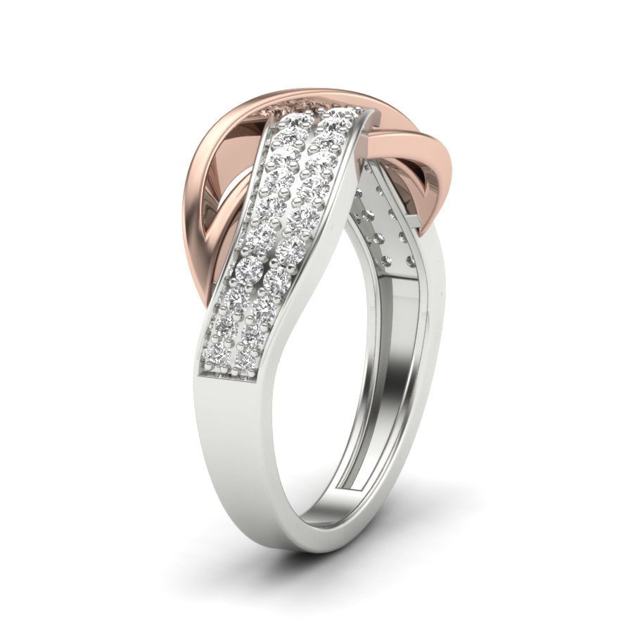 Unique Ring 0.37 TW Crossover Band Ring With Round Cut Lab Grown Diamond Prong Set Engagement Ring Two Tone Wedding Ring PR459