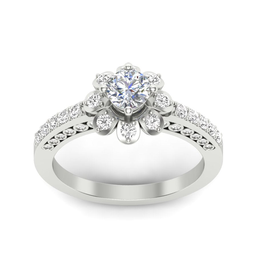 0.99 TW Flower Design Round Cut Lab Grown Diamond Ring Ladies Engagement Ring Wedding Ring PR559