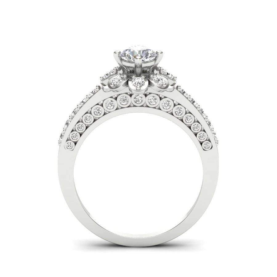 0.99 TW Flower Design Round Cut Lab Grown Diamond Ring Ladies Engagement Ring Wedding Ring PR559