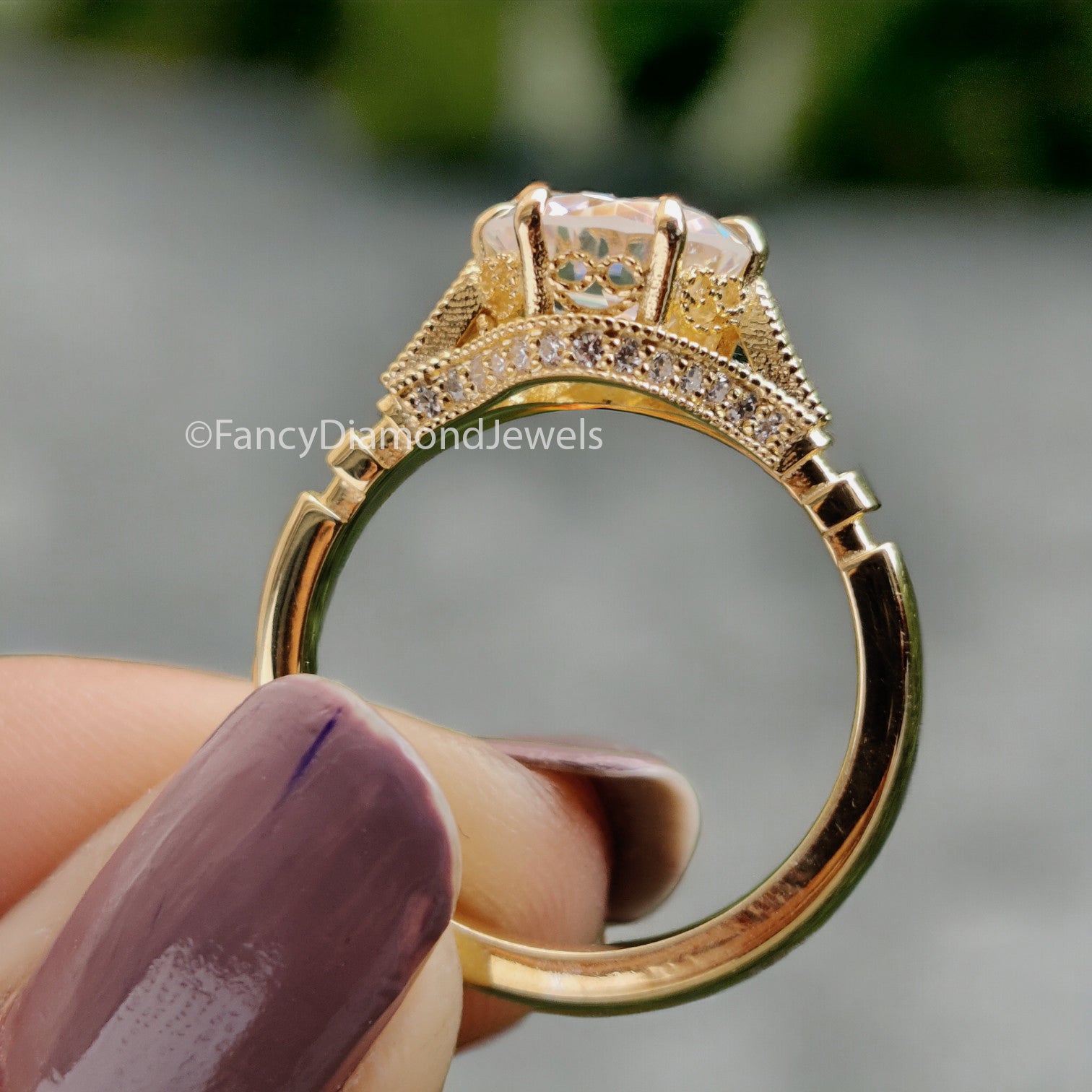 2.15 CTW Old European Cut Vintage Ring Round OEC Colorless Moissanite Ring 14KT Gold Engagement Ring Milgarain Setting Antique Ring  FD02