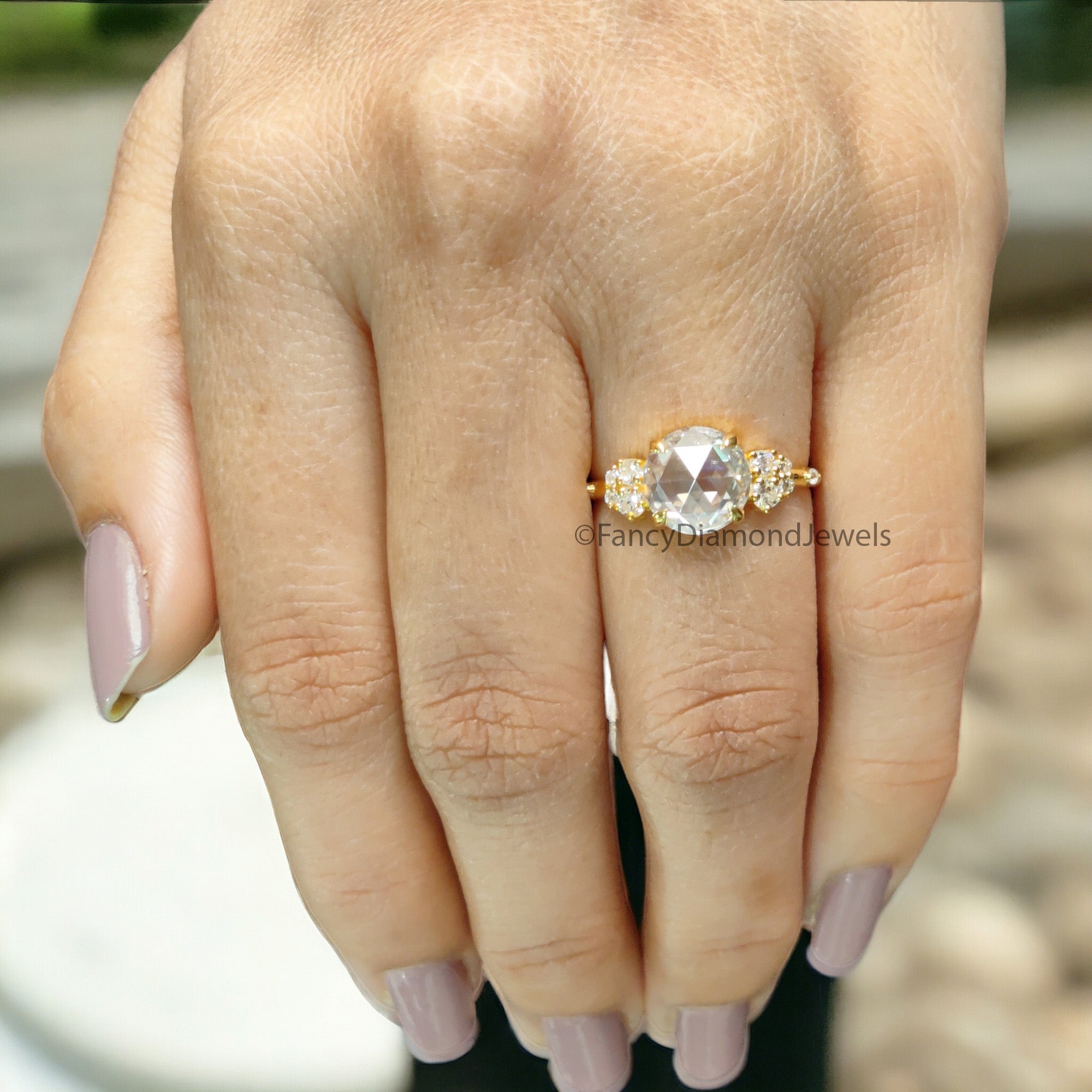2.20 CTW Round Rose Cut Colorless Moissanite Ring Vintage Engagement Claw Prongs Wedding Ring Anniversary Gift Designer Style Gold Ring FD05