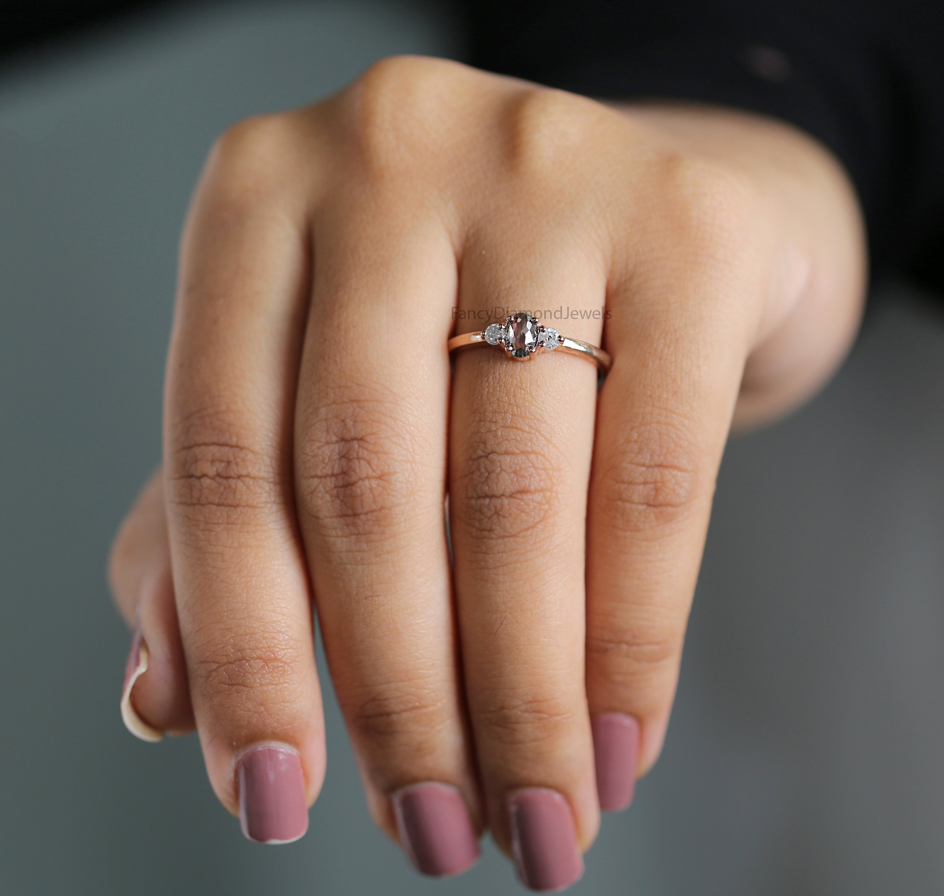 Oval Salt And Pepper Diamond Ring, Salt And Pepper Oval Diamond Engagement Ring, Oval Diamond Ring, Oval Cut Ring, Oval Shape Ring, KD1153