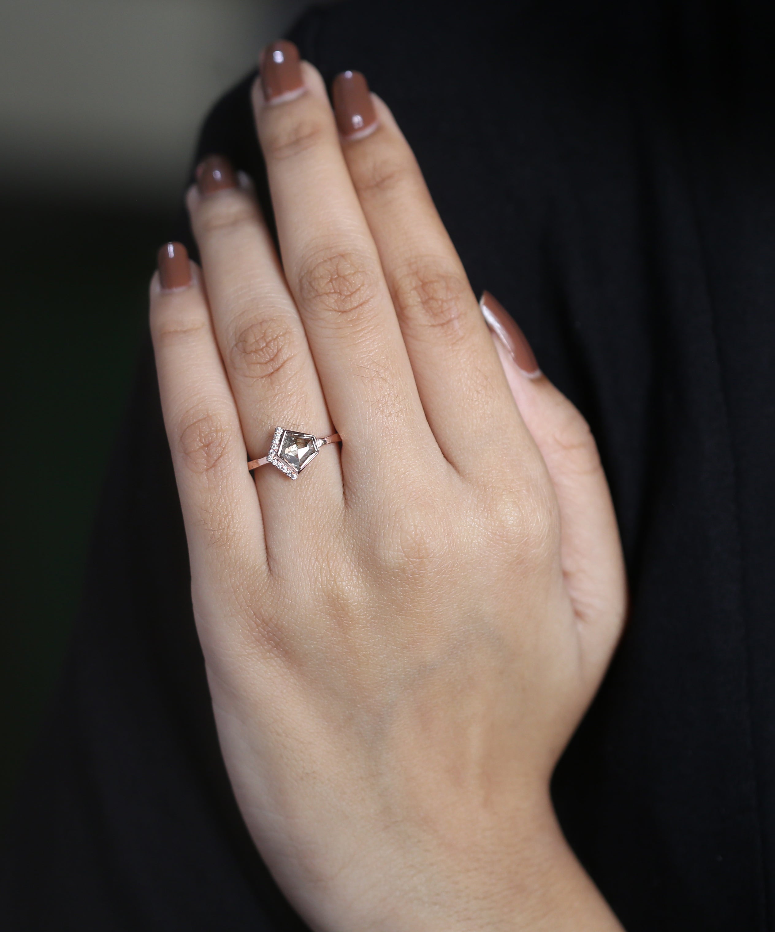 Brown Color Pentagon Diamond Ring 14K Solid Rose White Yellow Gold Ring Engagement Wedding Gift Ring 1.12 CT KDL9089