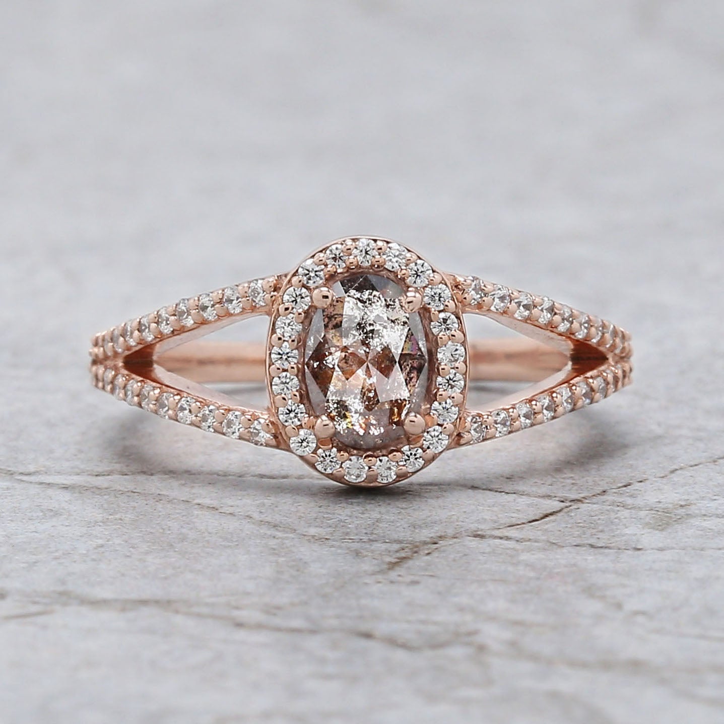 Oval Cut Brown Color Diamond Ring 0.55 Ct 6.40 MM Oval Diamond Ring 14K Solid Rose Gold Silver Oval Engagement Ring Gift For Her QK2220