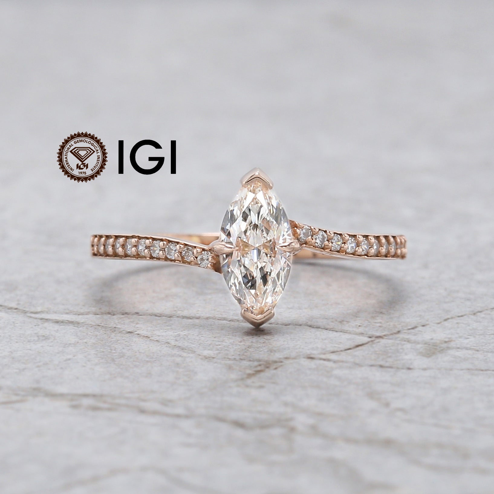 GIA Certified Marquise White-H Color Diamond Ring 0.55 Ct 8.75 MM Marquise Diamond Ring 14K Rose Gold Engagement Ring Gift For Her QL8858