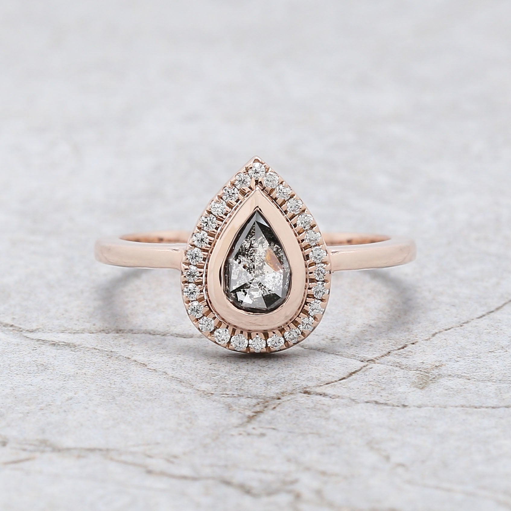 Pear Cut Salt And Pepper Diamond Ring 0.53 Ct 6.75 MM Pear Diamond Ring 14K Solid Rose Gold Silver Engagement Pear Ring Gift For Her QN8743