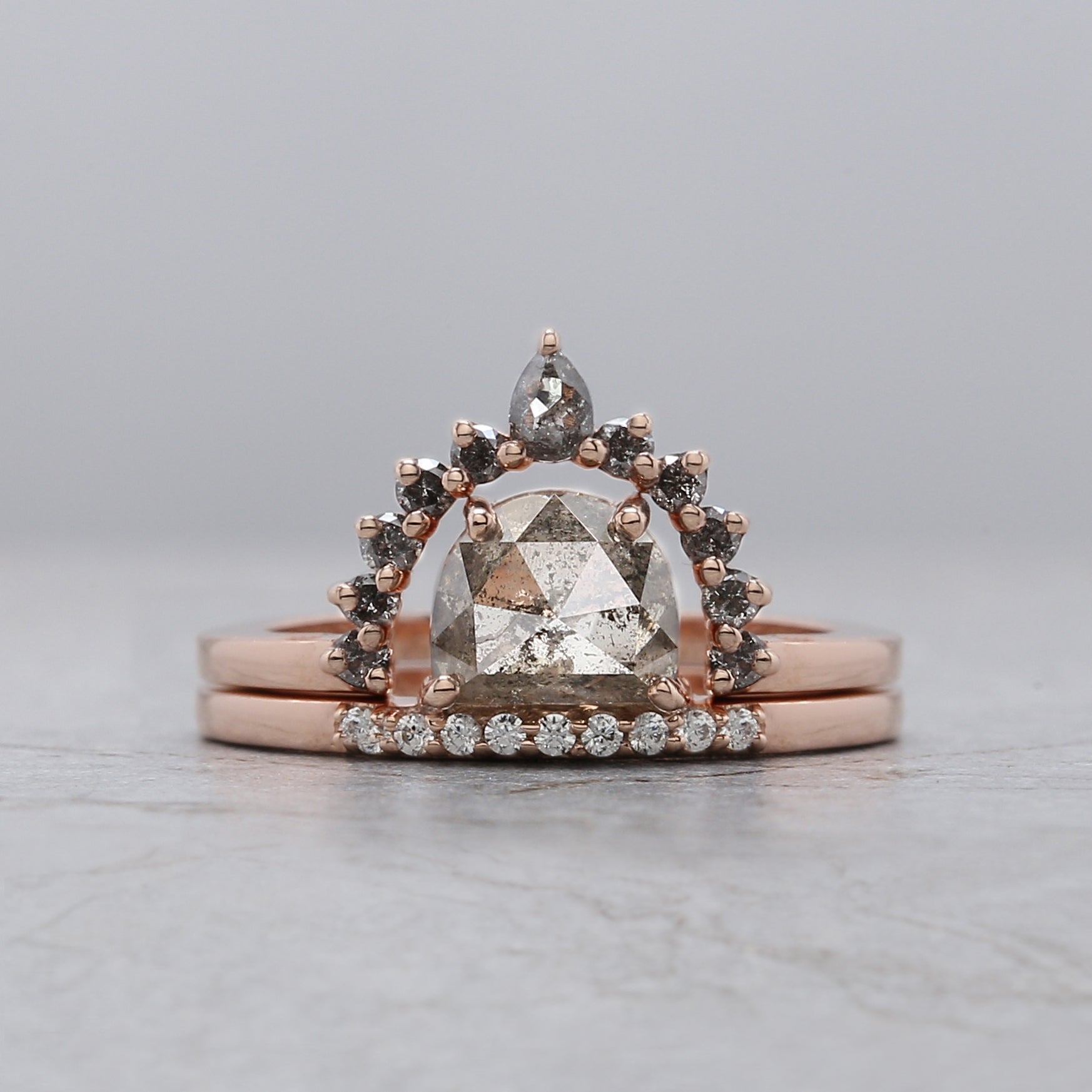 Half Moon Salt And Pepper Diamond Ring 1.60 Ct 7.19 MM Half Moon Diamond Ring 14K Solid Rose Gold Silver Engagement Ring Gift For Her QL9196