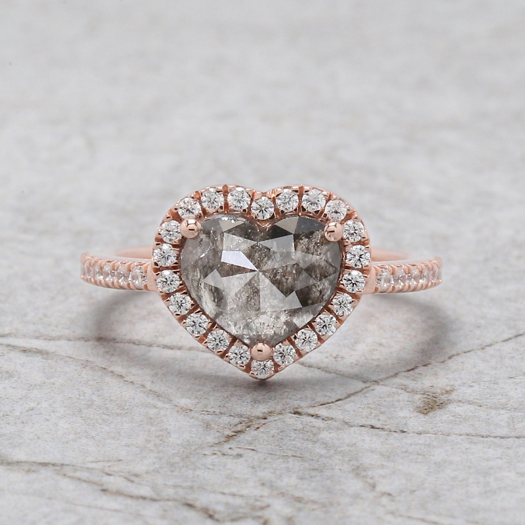 Heart Salt And Pepper Diamond Ring 1.39 Ct 7.20 MM Heart Shape Diamond Ring 14K Solid Rose Gold Silver Engagement Ring Gift For Her QL1938