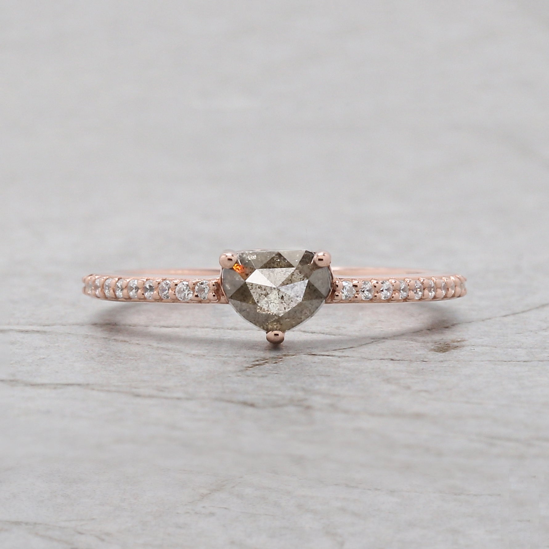 Heart Salt And Pepper Diamond Ring 0.60 Ct 4.46 MM Heart Shape Diamond Ring 14K Solid Rose Gold Silver Engagement Ring Gift For Her QL6552