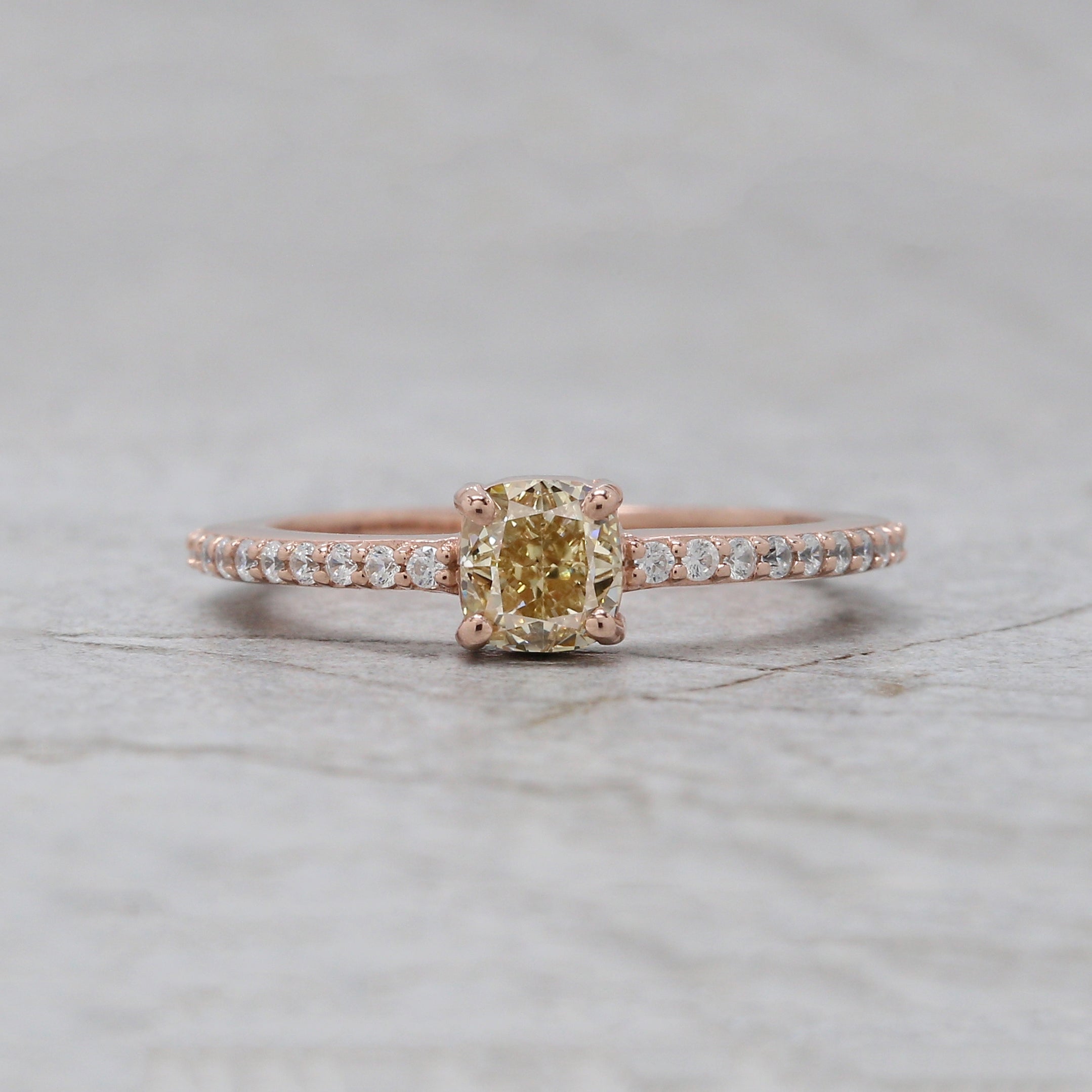 Cushion Yellow Color Diamond Ring 0.71 Ct 4.90 MM Cushion Shape Diamond Ring 14K Solid Rose Gold Silver Engagement Ring Gift For Her QL5778