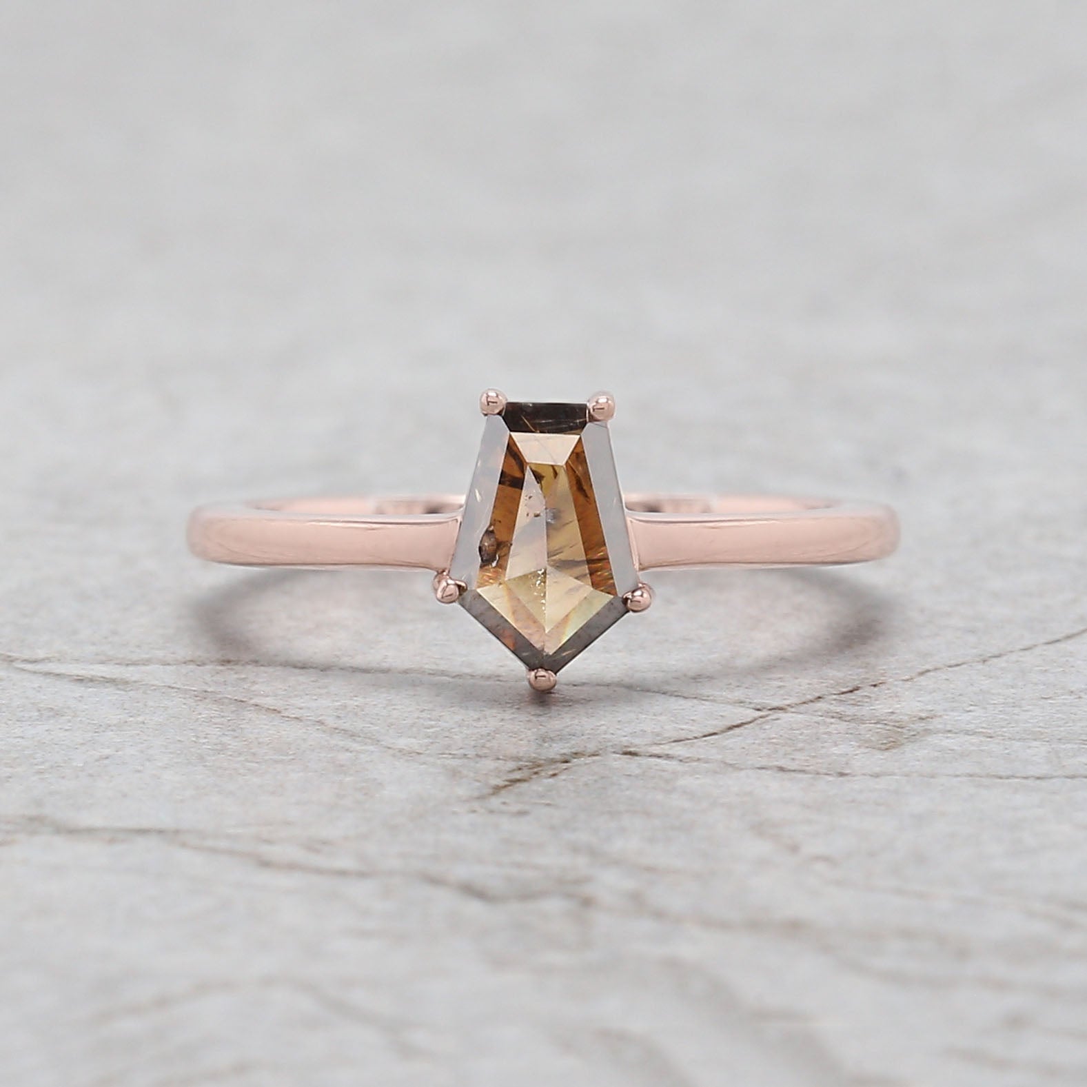 Coffin Shape Brown Color Diamond Ring 0.77 Ct 7.60 MM Coffin Diamond Ring 14K Solid Rose Gold Silver Engagement Ring Gift For Her QN9190
