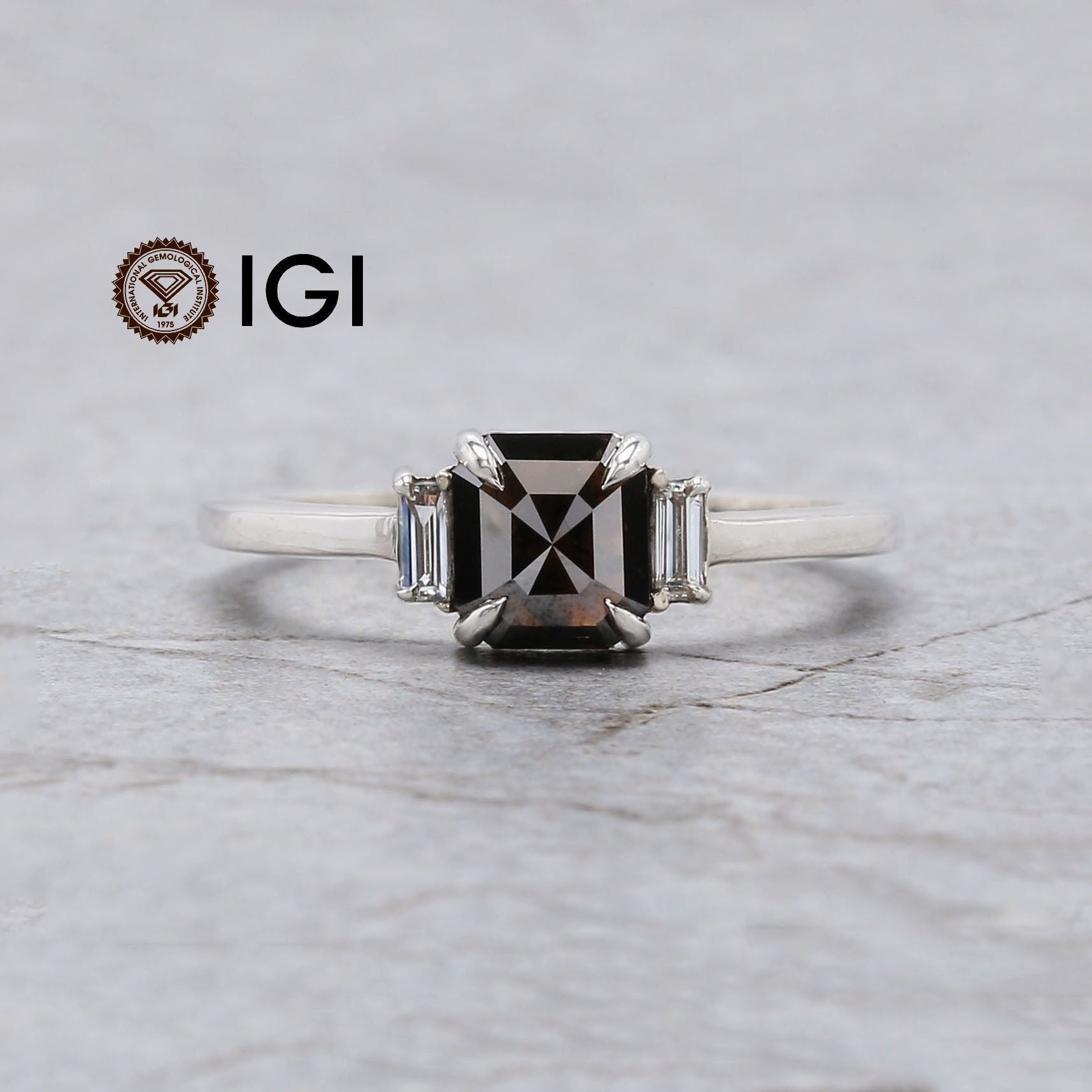 IGI Certified Emerald Cut Black Diamond Ring 1.22 Ct 6.30 MM Emerald Diamond Ring 14K White Gold Silver Engagement Ring Gift For Her QL8539