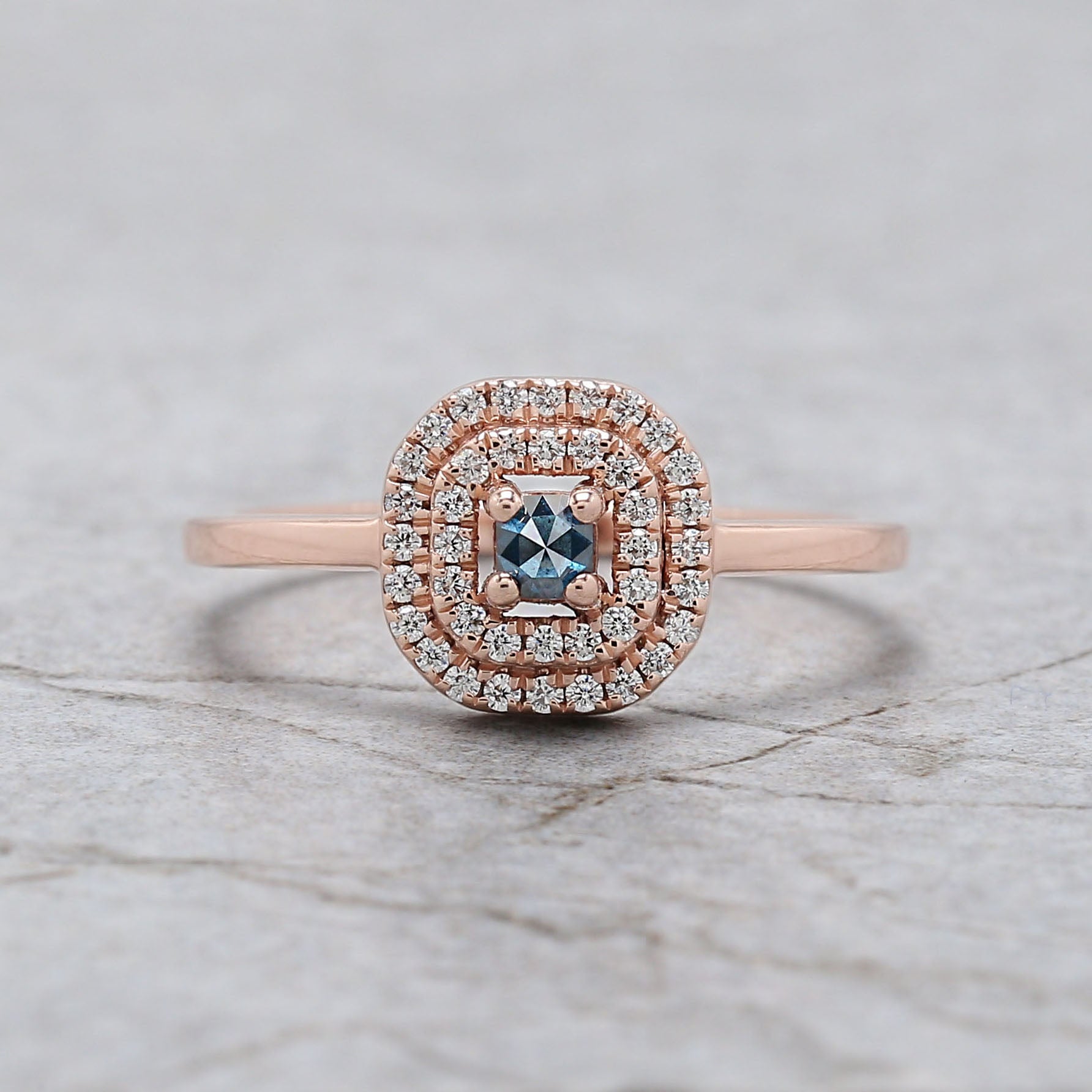 Cushion Blue Color Diamond Ring Engagement Wedding Gift Ring 14K Solid Rose White Yellow Gold Ring 0.11 CT KD1062