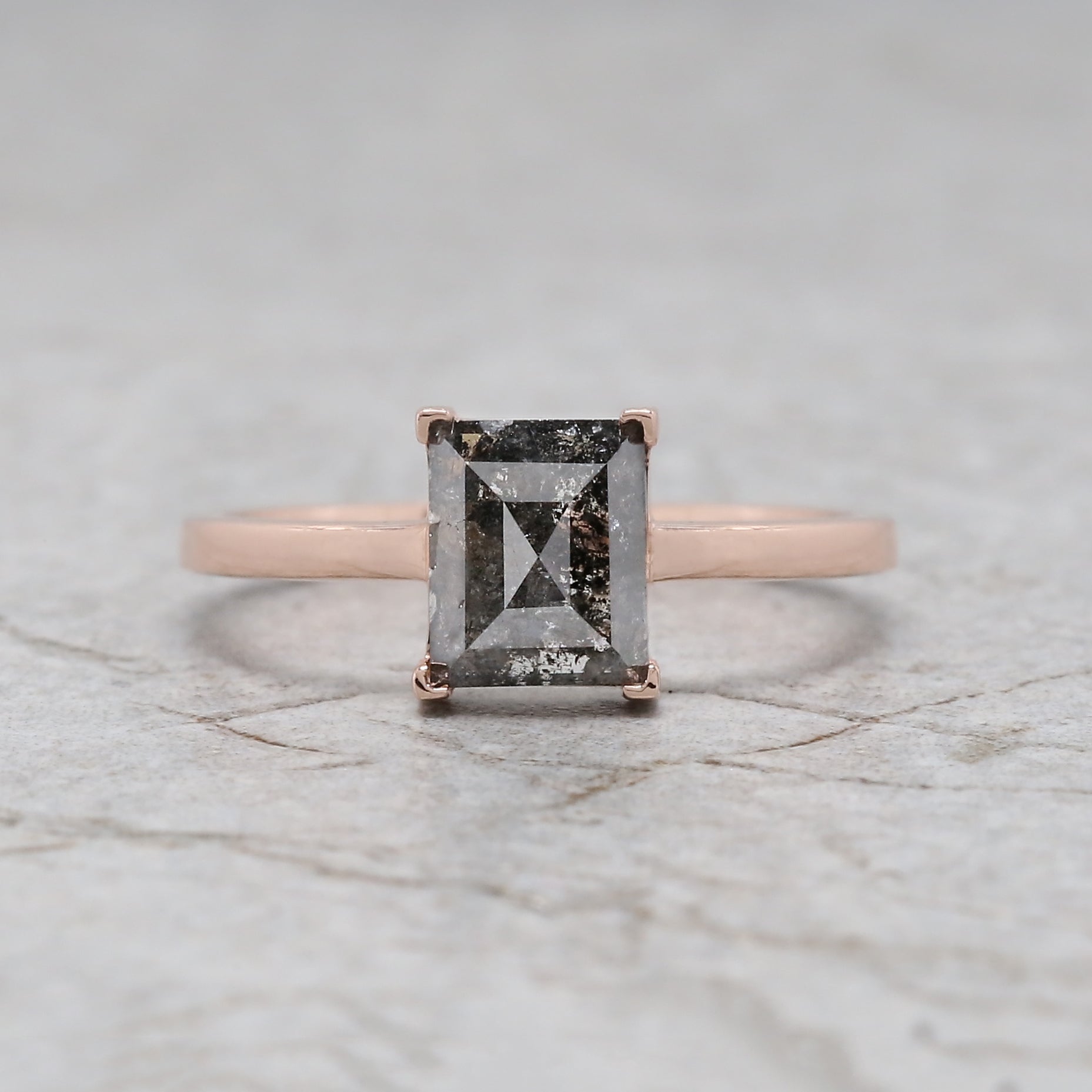 Square Cut Salt And Pepper Diamond Ring 1.24 Ct 7.10 MM Square Diamond Ring 14K Solid Rose Gold Silver Engagement Ring Gift For Her QL5053