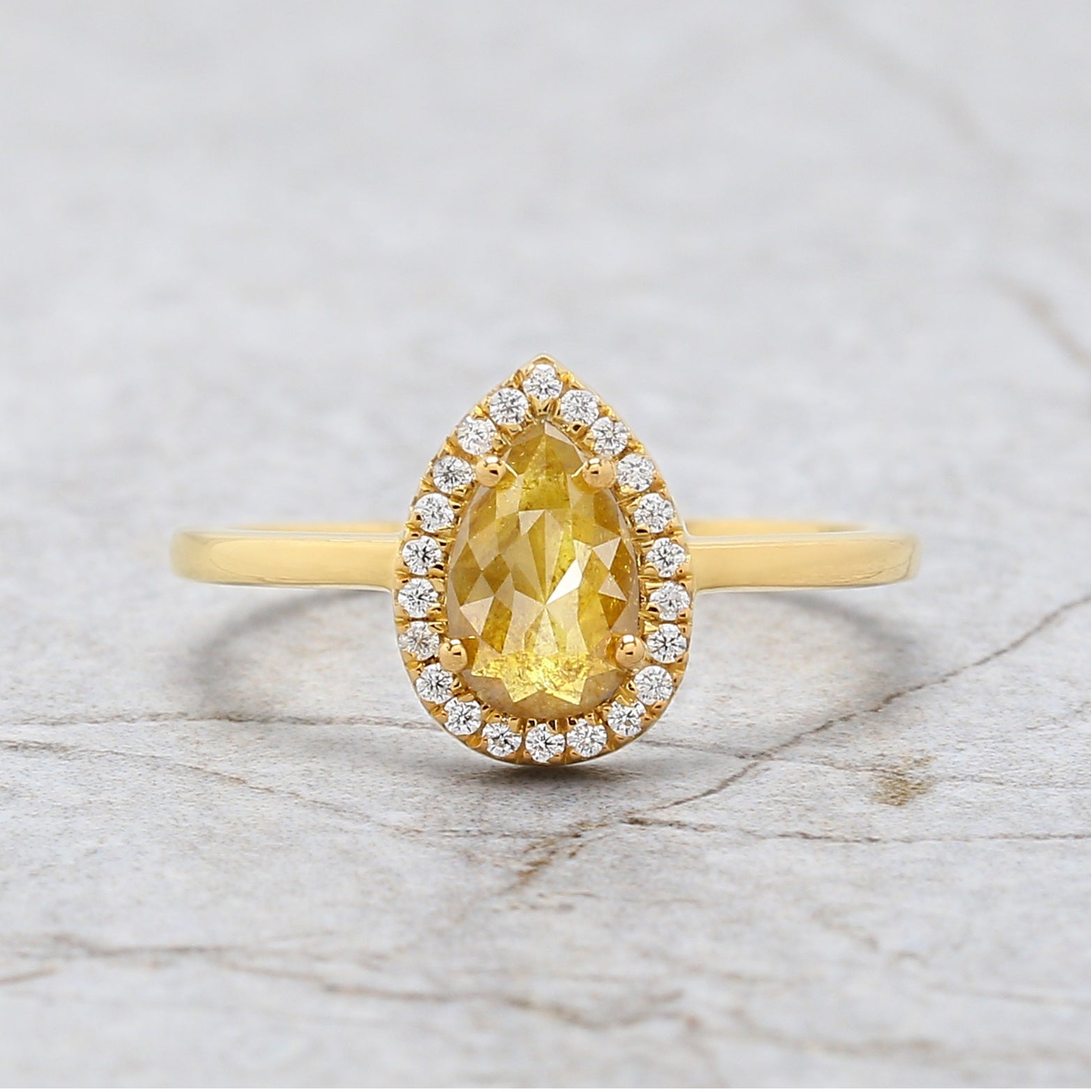 Pear Cut Yellow Color Diamond Ring 0.55 Ct 7.62 MM Pear Diamond Ring 14K Solid Yellow Gold Silver Pear Engagement Ring Gift For Her QK2580