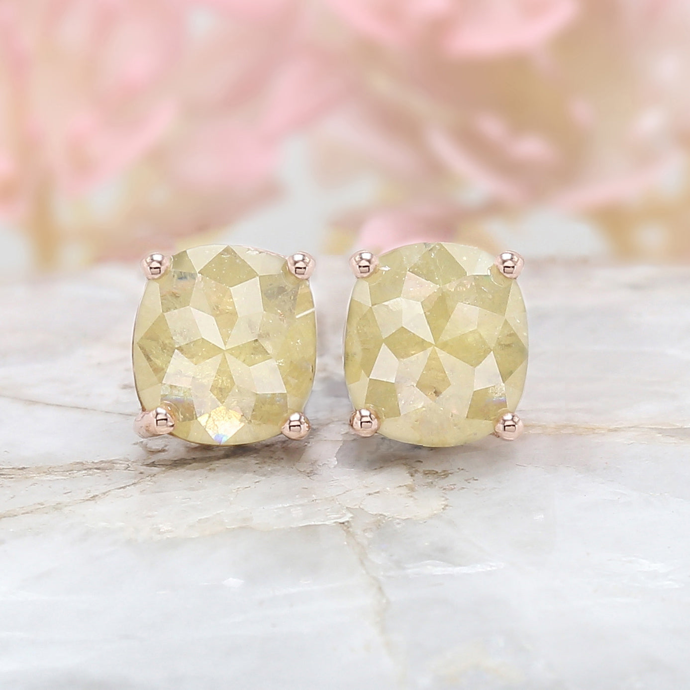 Cushion Yellow Color Diamond Earring Engagement Wedding Gift Earring 14K Solid Rose White Yellow Gold Earring 3.01 CT KDN9872