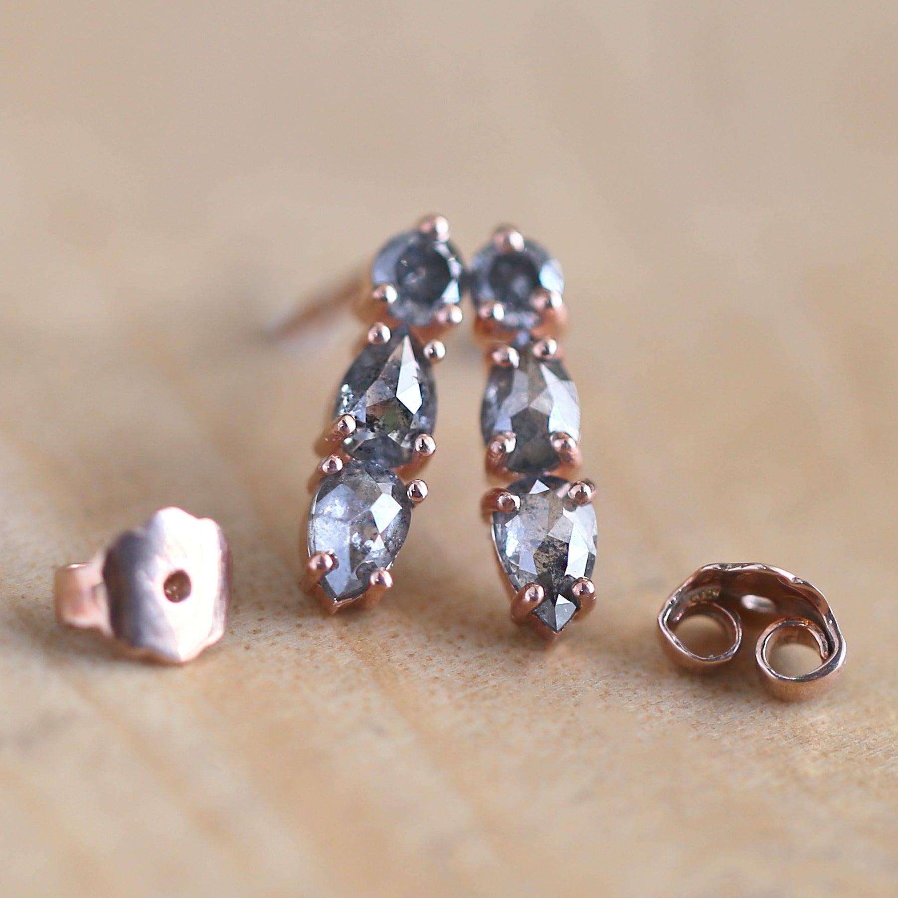 Salt And Pepper Pear Diamond Earring 14K Solid Rose White Yellow Gold Earring Engagement Wedding Gift Earring 0.85 CT KDN1572