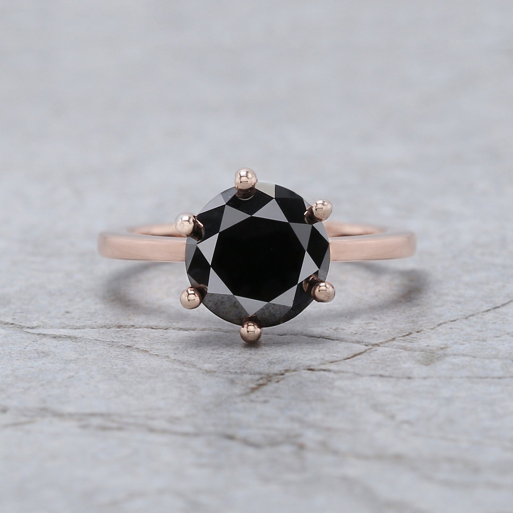Round Cut Black Color Diamond Ring 2.65 Ct 8.55 MM Round Shape Diamond Ring 14K Solid Rose Gold Silver Engagement Ring Gift For Her QL9631