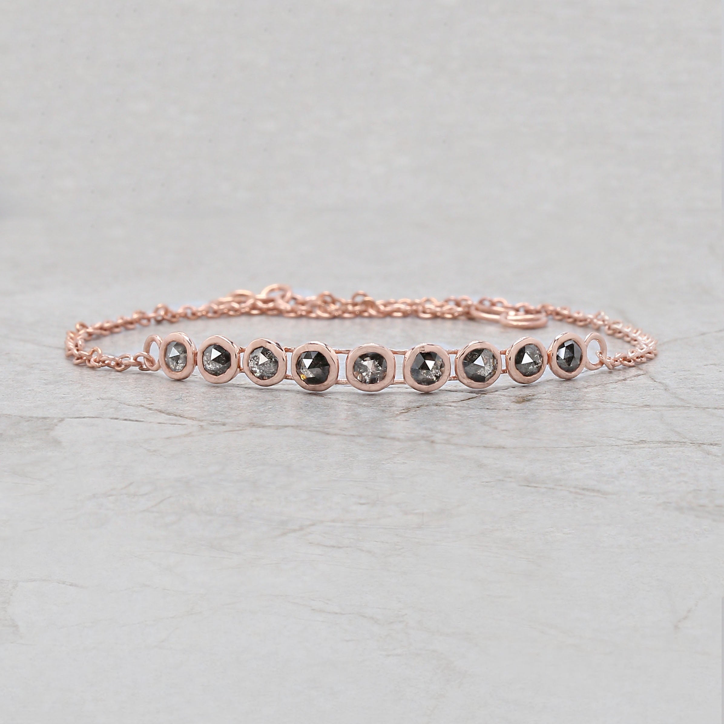 Round Rose Cut Salt And Pepper Diamond Bracelet Engagement Wedding Gift Bracelet 14K Solid Rose White Yellow Gold Bracelet 1.13 CT KD1095