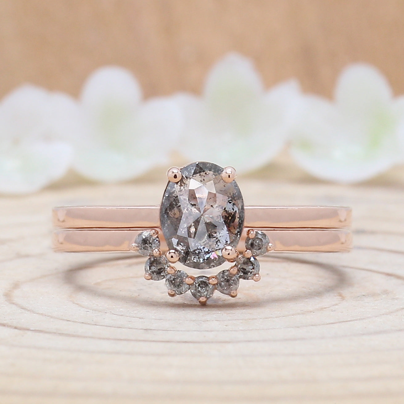 Oval Cut Salt And Pepper Diamond Ring 0.74 Ct 7.00 MM Oval Diamond Ring 14K Solid Rose Gold Silver Oval Engagement Ring Gift For Her QL1521