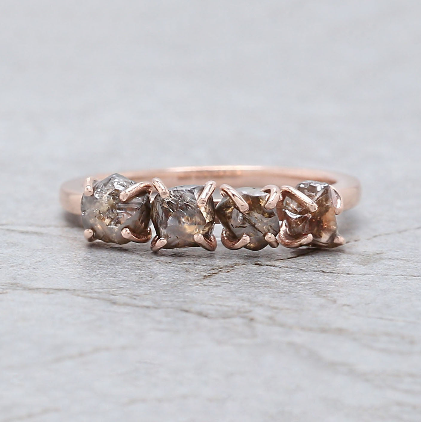 Rough Brown Color Diamond Ring 2.10 Ct 4.70 MM Irregular Rough Diamond Ring 14K Solid Rose Gold Silver Engagement Ring Gift For Her QL7976