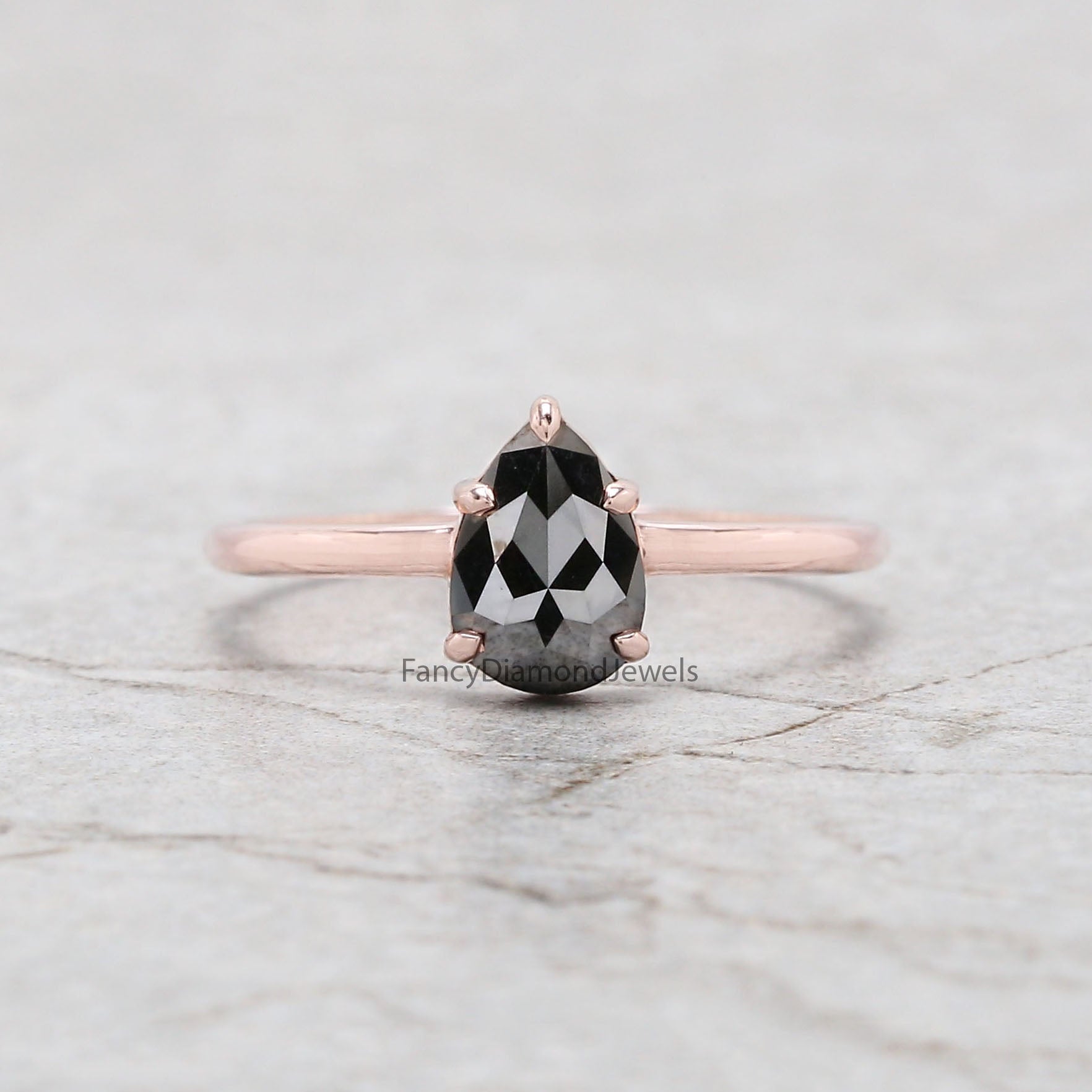 Pear Cut Black Color Diamond Ring 0.61 Ct 7.60 MM Pear Diamond Ring 14K Solid Rose Gold Silver Pear Engagement Ring Gift For Her QK2618