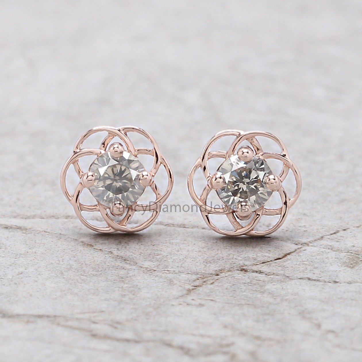 Round Salt And Pepper Diamond Earring 0.37 Ct 3.60 MM Round Diamond Earring 14K Rose Gold Silver Engagement Earring Gift For Her QN1870