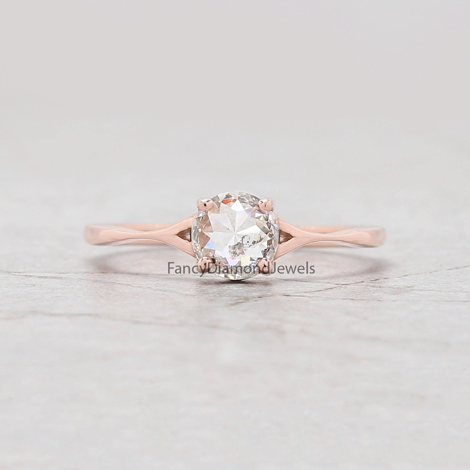 Round Rose Cut Salt And Pepper Diamond Ring 0.63 Ct 5.41 MM Round Shape Diamond Ring 14K Solid Rose Gold Engagement Ring Gift For Her QL2684
