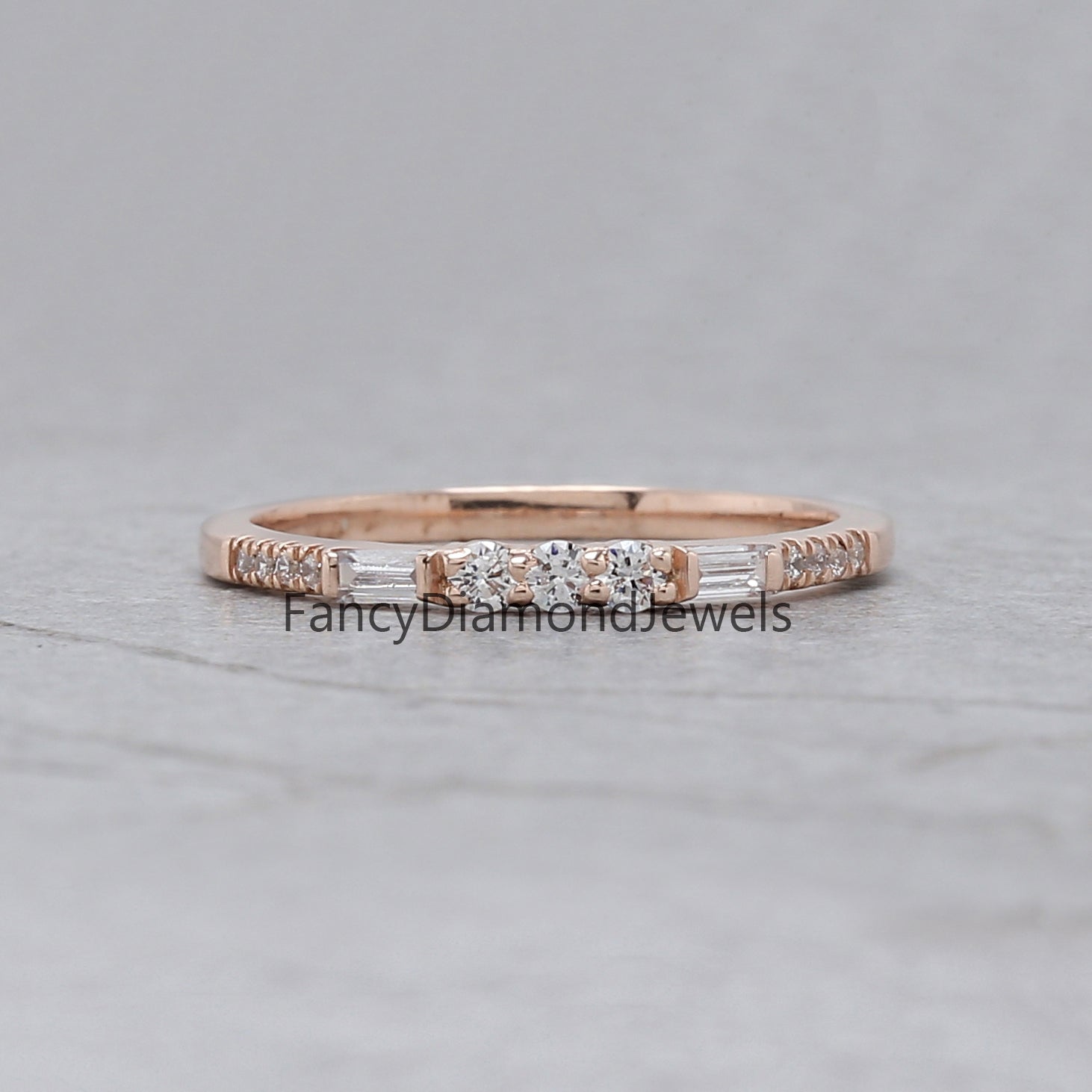 Round White Diamond Band Baguette Diamond Band Engagement Wedding Gift Band 14K Solid Rose White Yellow Gold Band 0.28 Ct KD902